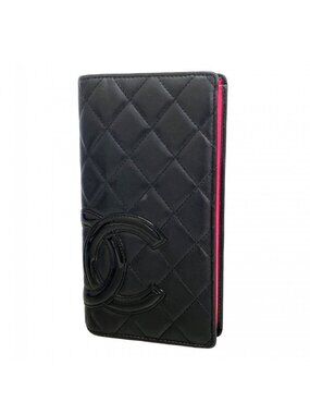 Chanel Wallet Cambon Lambskin Black Pink Silver